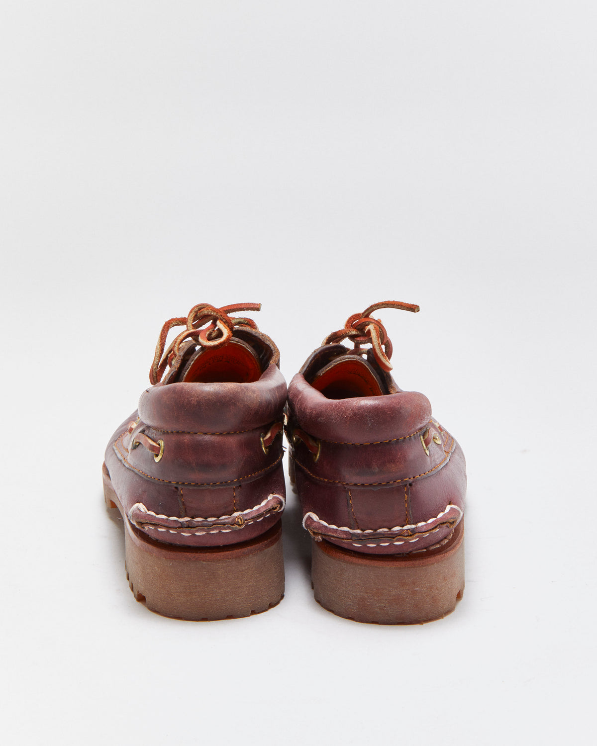 DS Vintage 1990s Timberland  Burgundy  Authentic 3-Eye Lug Handsewn Made In USA Boat Shoes - UK6.5 M