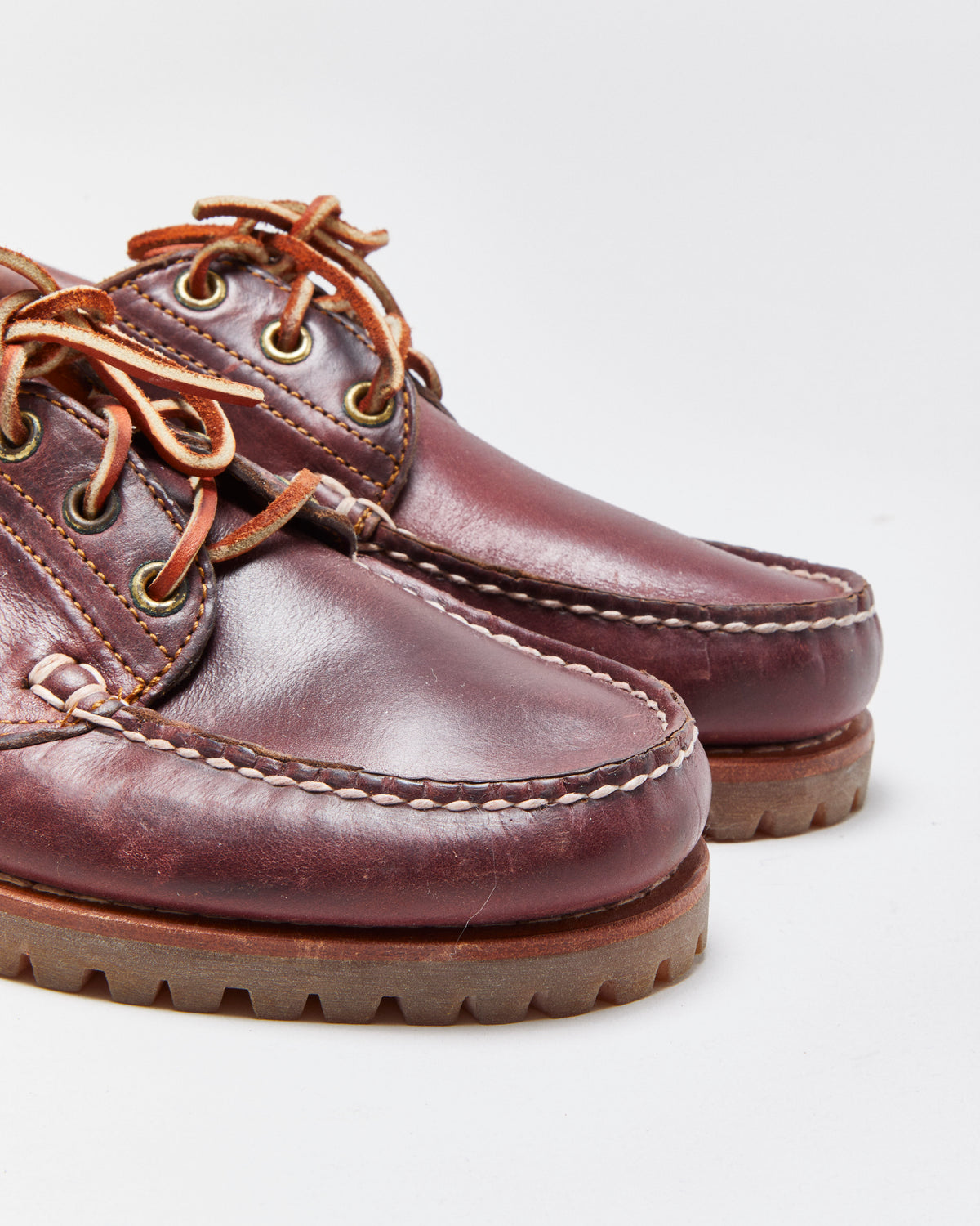 DS Vintage 1990s Timberland  Burgundy  Authentic 3-Eye Lug Handsewn Made In USA Boat Shoes - UK6.5 M