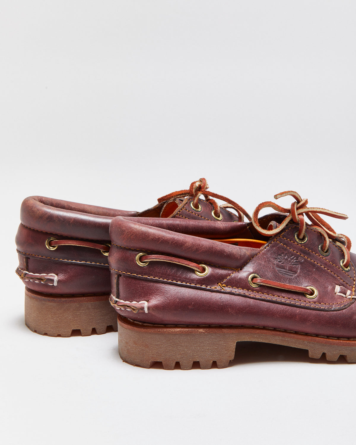 DS Vintage 1990s Timberland  Burgundy  Authentic 3-Eye Lug Handsewn Made In USA Boat Shoes - UK6.5 M