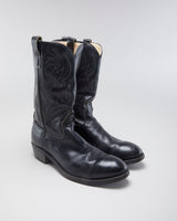 Vintage Mens Black Leather Cowboy Boots - 10.5