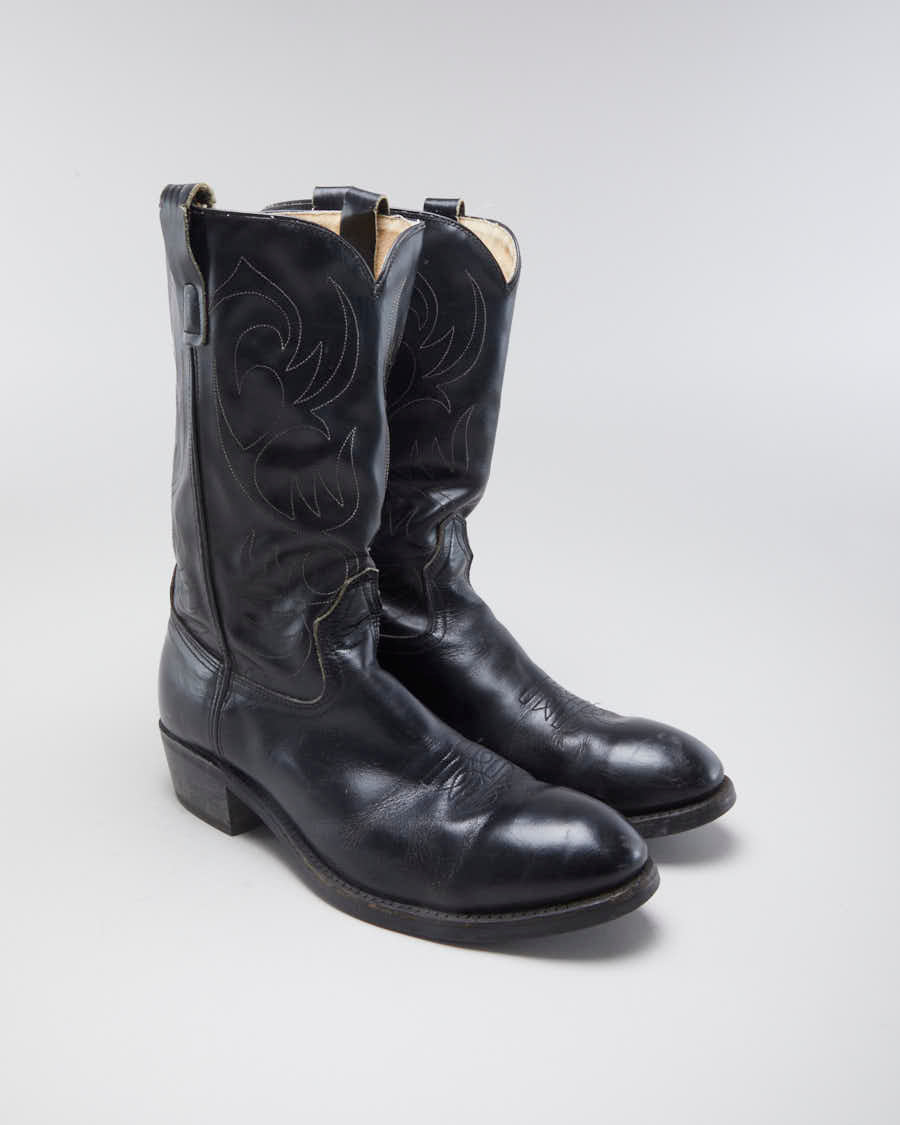 Vintage Mens Black Leather Cowboy Boots - 10.5