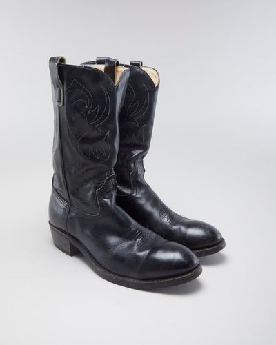 Vintage Mens Black Leather Cowboy Boots - 10.5