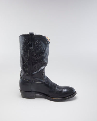 Vintage Mens Black Leather Cowboy Boots - 10.5
