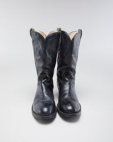 Vintage Mens Black Leather Cowboy Boots - 10.5