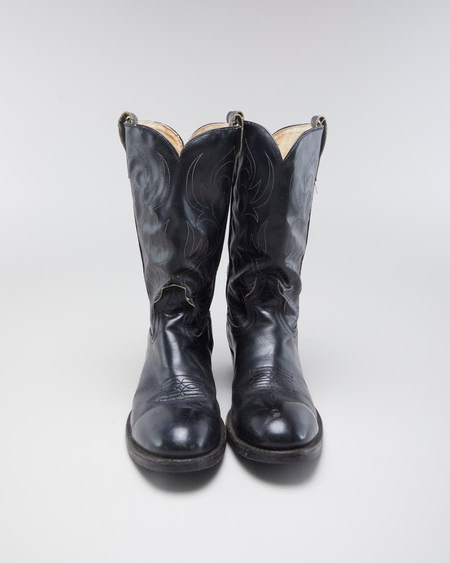 Vintage Mens Black Leather Cowboy Boots - 10.5