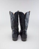 Vintage Mens Black Leather Cowboy Boots - 10.5