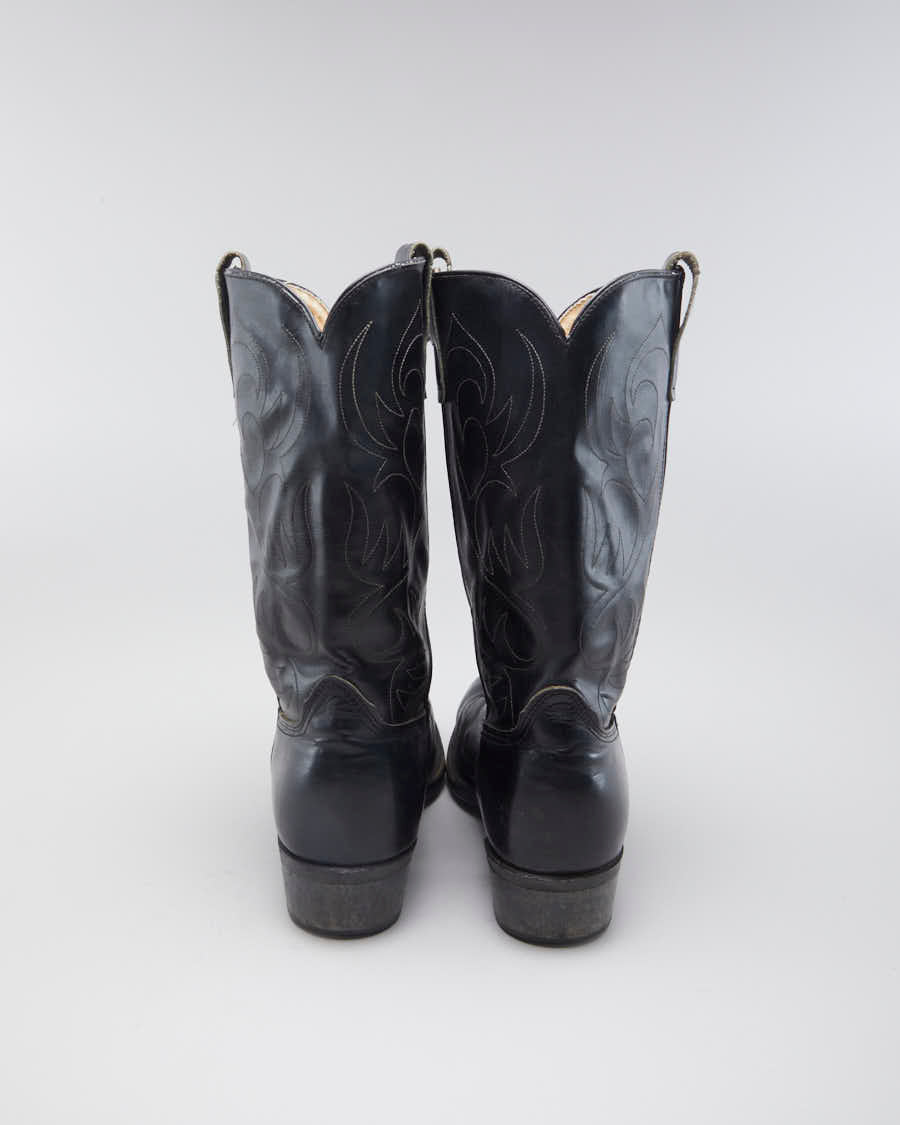 Vintage Mens Black Leather Cowboy Boots - 10.5