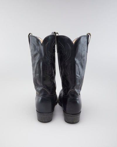 Vintage Mens Black Leather Cowboy Boots - 10.5