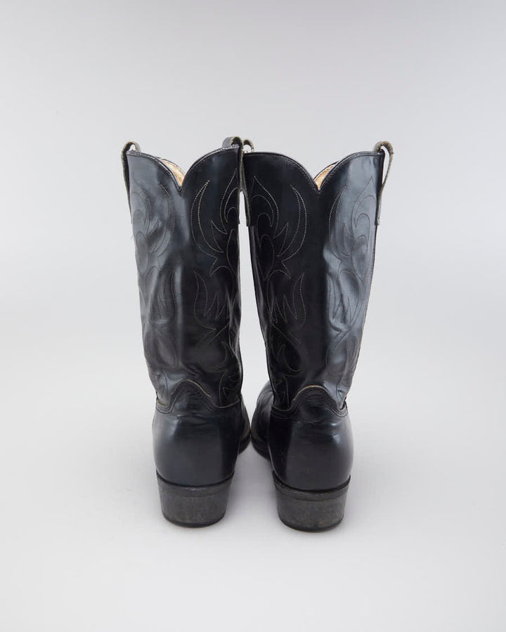 Vintage Mens Black Leather Cowboy Boots - 10.5