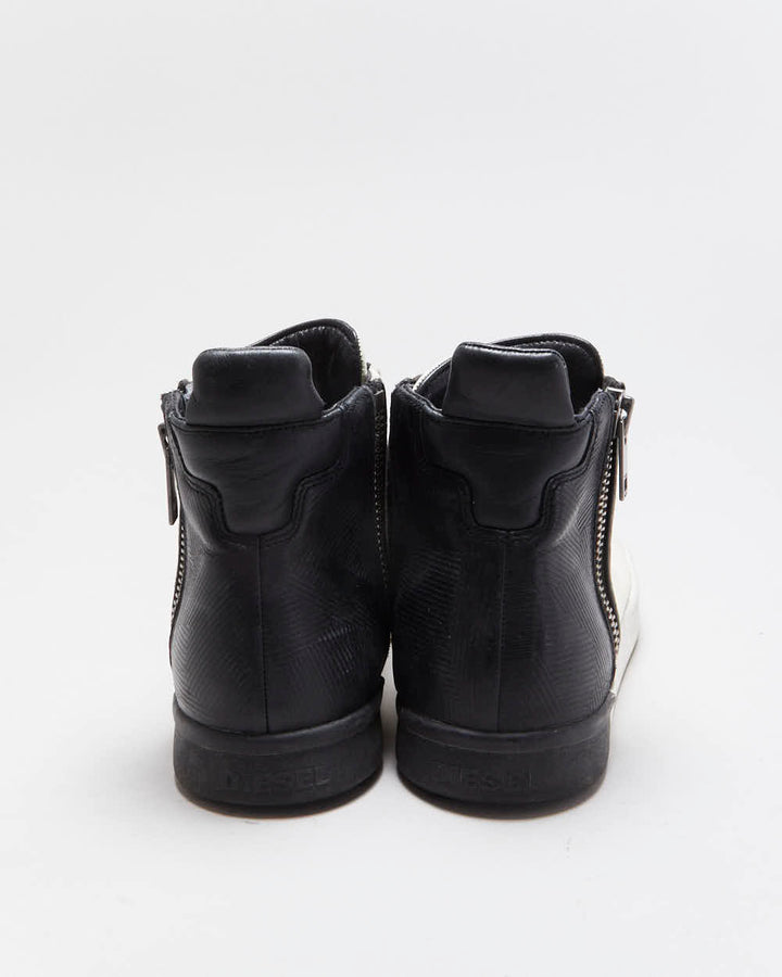 Vintage Diesel Two-Tone Leather Zip High Top Trainers - UK9