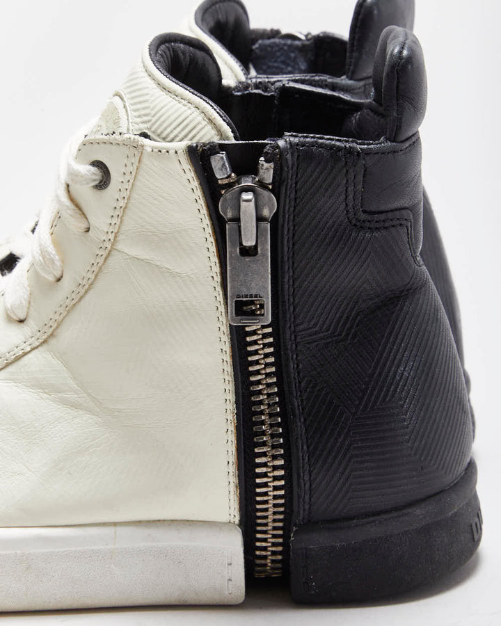 Vintage Diesel Two-Tone Leather Zip High Top Trainers - UK9