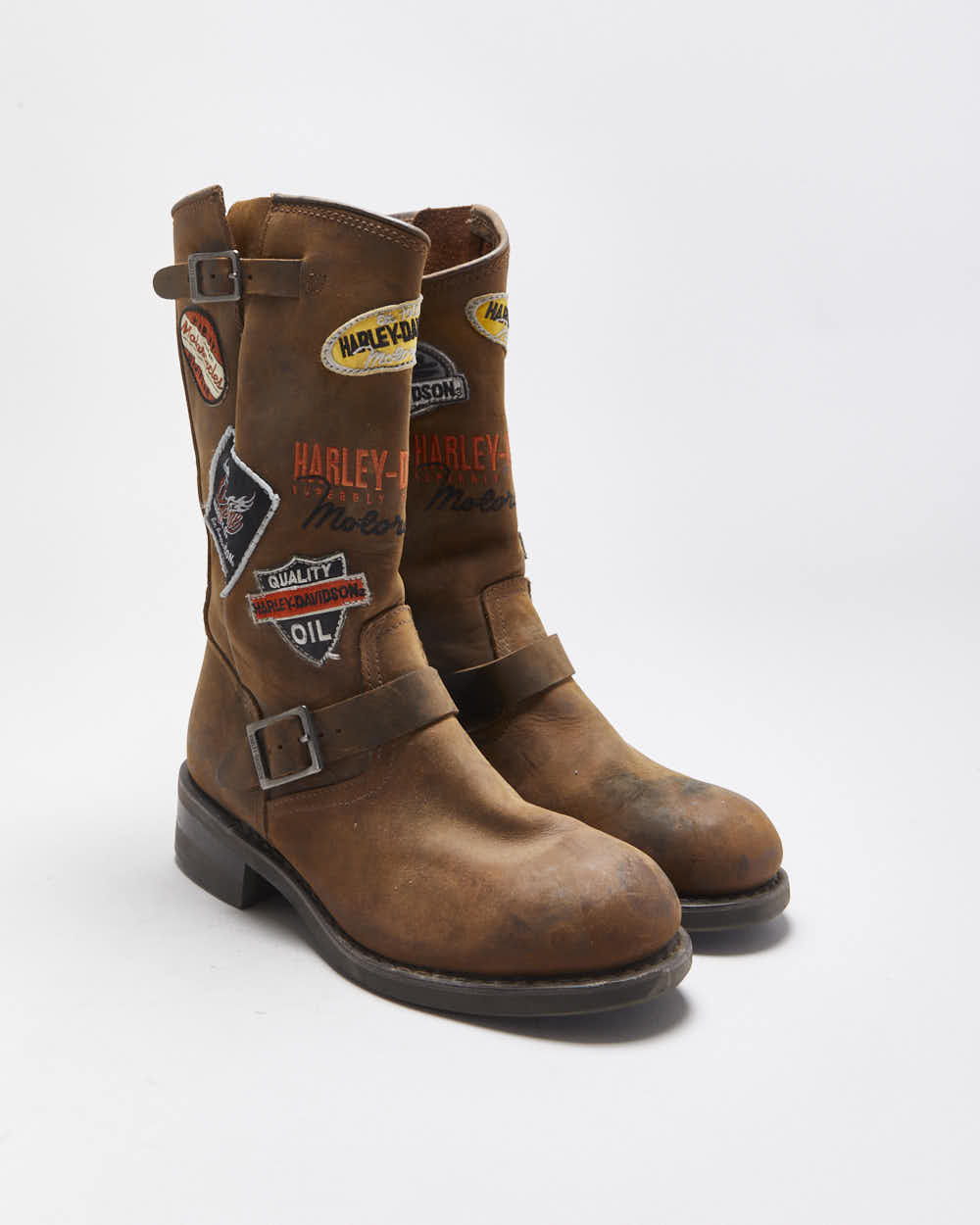 Vintage Harley Davidson Patchwork Biker Boots - UK9