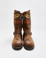 Vintage Harley Davidson Patchwork Biker Boots - UK9