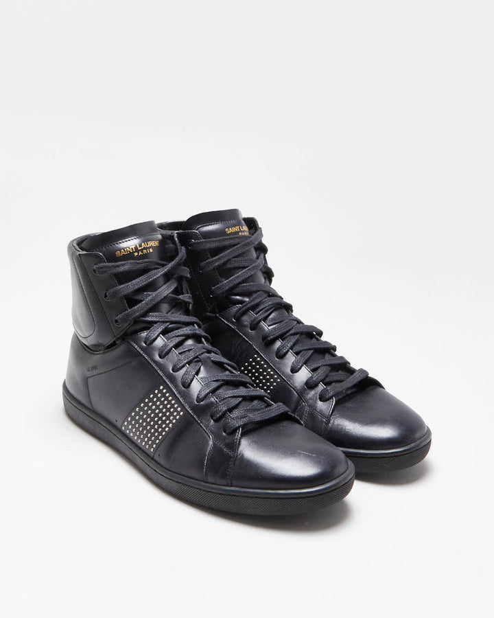 Saint Laurent Leather Studded High Top Trainers - UK9