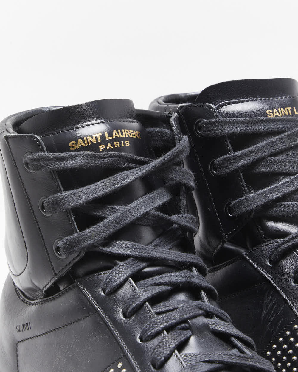 Saint Laurent Leather Studded High Top Trainers - UK9