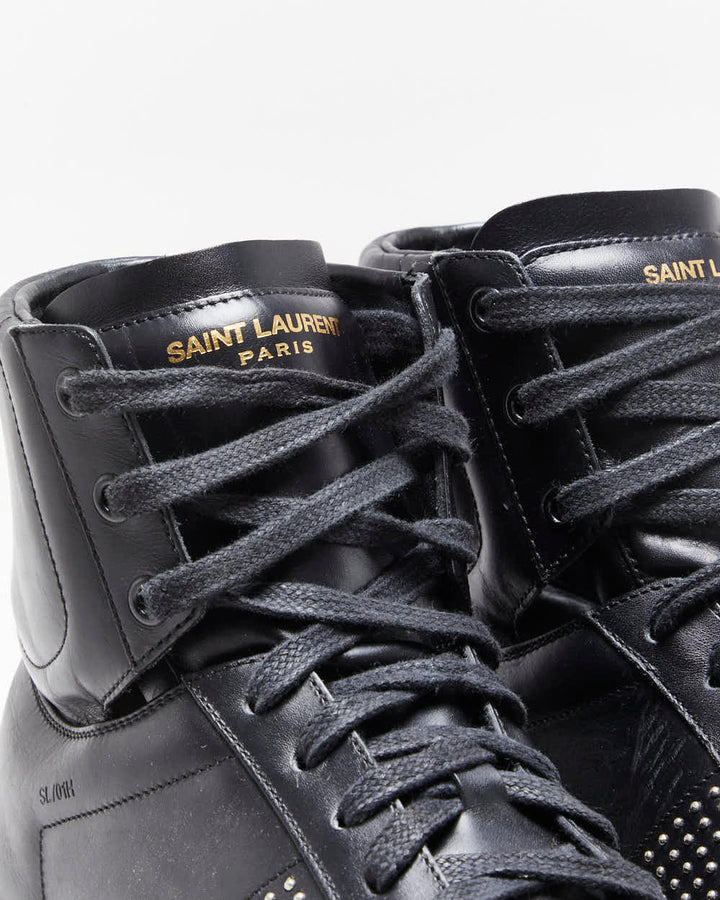 Saint Laurent Leather Studded High Top Trainers - UK9