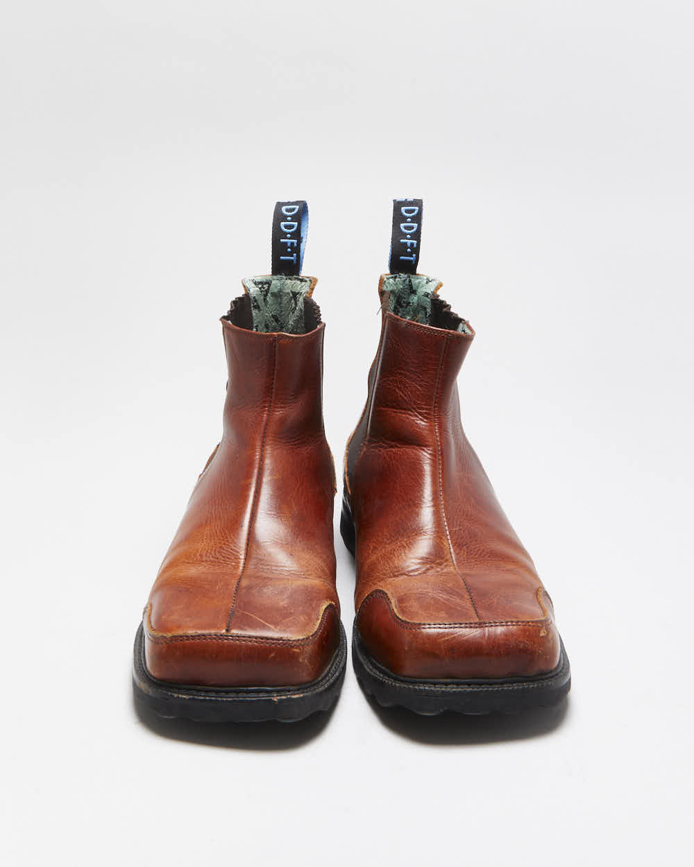 Vintage 1990s John Fluevog F Shoe Leather Square-Toe Ankle Boots - UK 10