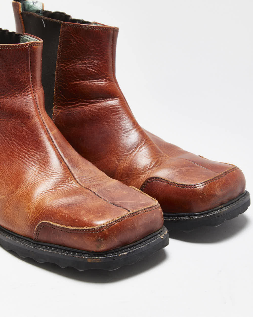 Vintage 1990s John Fluevog F Shoe Leather Square-Toe Ankle Boots - UK 10