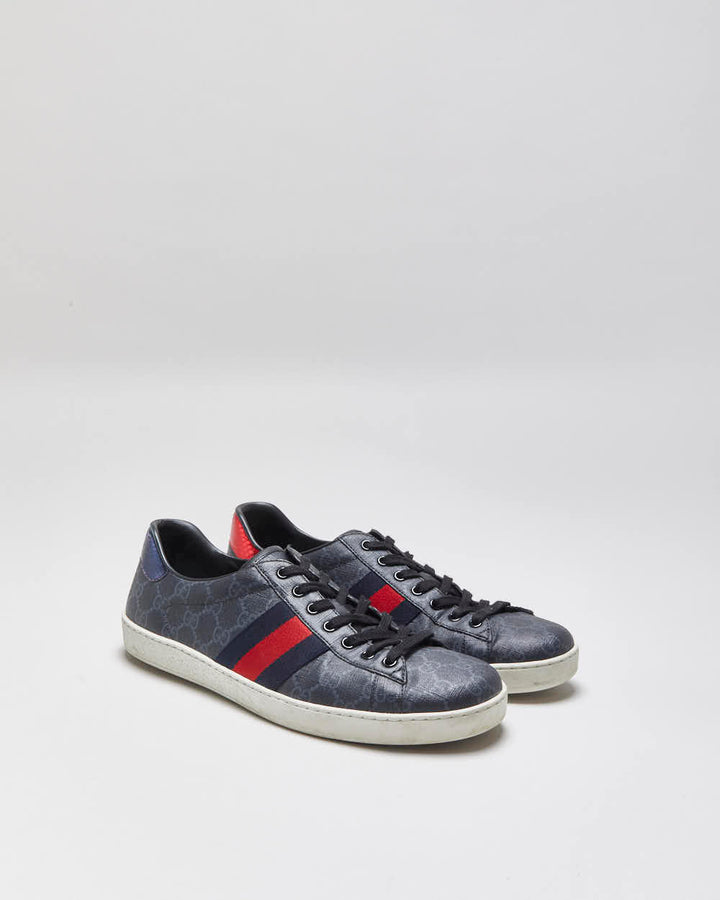 2022 Gucci Ace Leather Monogram Supreme Python Web Low Trainers - UK9.5