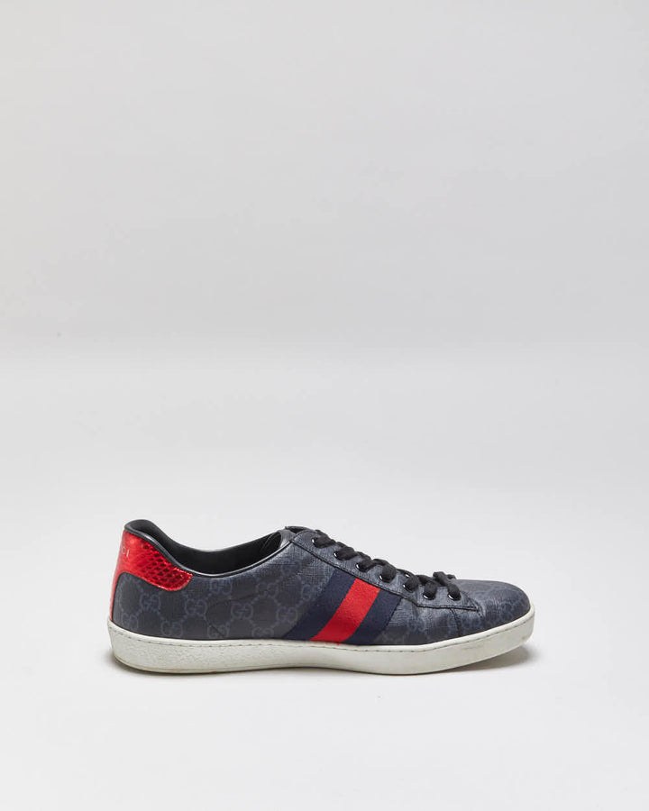 2022 Gucci Ace Leather Monogram Supreme Python Web Low Trainers - UK9.5