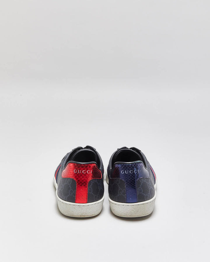 2022 Gucci Ace Leather Monogram Supreme Python Web Low Trainers - UK9.5