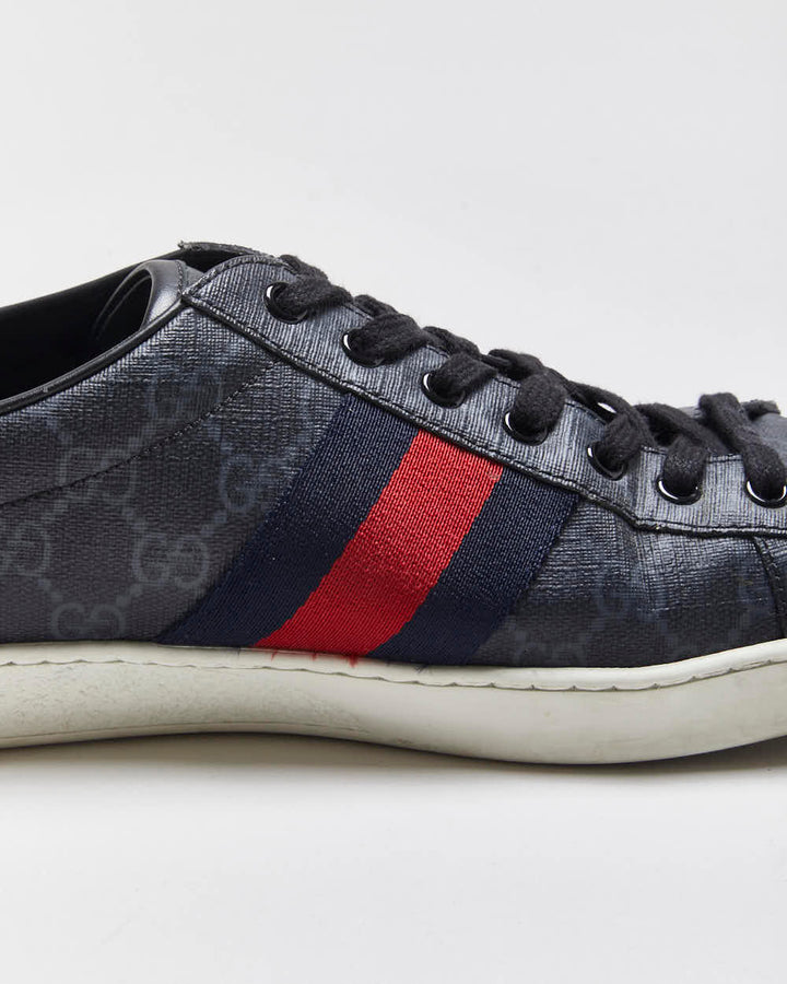 2022 Gucci Ace Leather Monogram Supreme Python Web Low Trainers - UK9.5