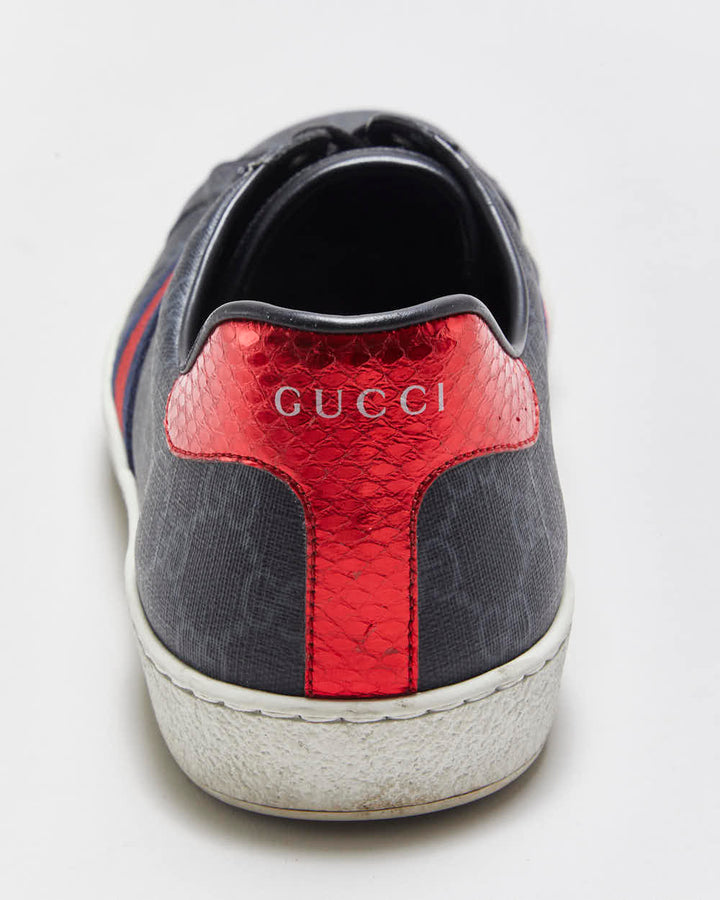 2022 Gucci Ace Leather Monogram Supreme Python Web Low Trainers - UK9.5