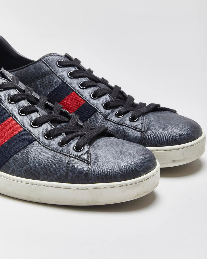 2022 Gucci Ace Leather Monogram Supreme Python Web Low Trainers - UK9.5
