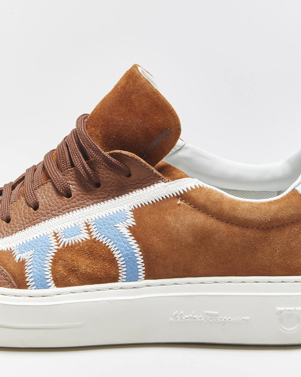 2024 Salvatore Ferragamo Gancini Borg Tan Suede Leather Low Trainers - UK10