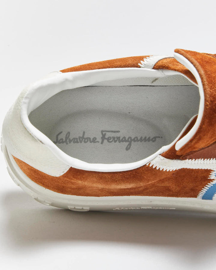2024 Salvatore Ferragamo Gancini Borg Tan Suede Leather Low Trainers - UK10