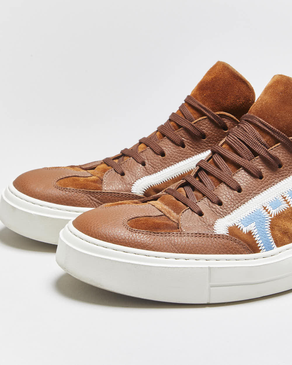 2024 Salvatore Ferragamo Gancini Borg Tan Suede Leather Low Trainers - UK10