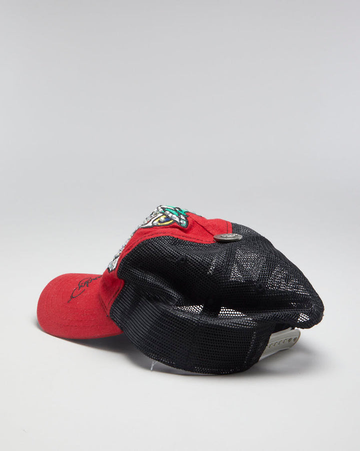 00s Y2K Ed Hardy Red Skull Glittered Trucker Hat - Adjustable