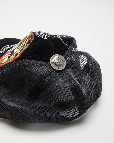 00s Y2K Ed Hardy Black Velour Trucker Hat - Adjustable