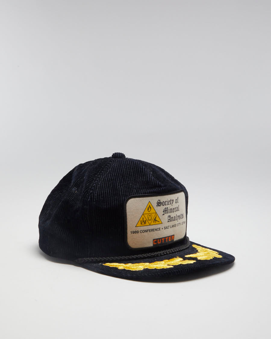 Vintage 80s Society Mineral Analysts 1989 Conference Black Snapback Corduroy Hat - Adjustable