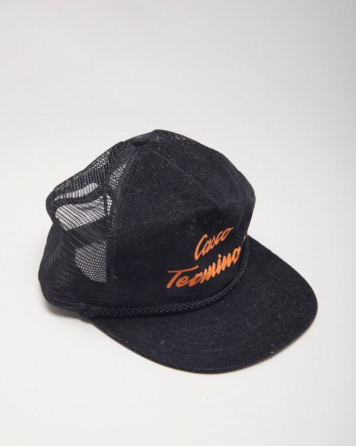 Y2k 00s Casco Terminals Black Corduroy Trucker Cap