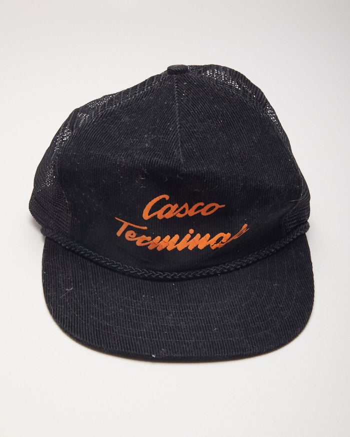 Y2k 00s Casco Terminals Black Corduroy Trucker Cap