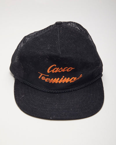 Y2k 00s Casco Terminals Black Corduroy Trucker Cap