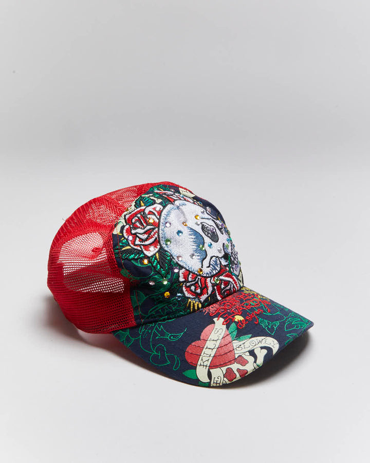 Vintage Y2K Ed Hardy Embroidered Trucker Cap - OS
