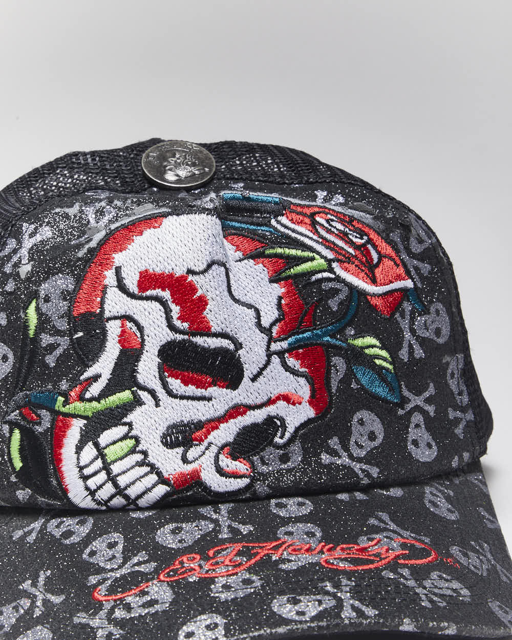 Vintage Y2K Ed Hardy Embroidered Trucker Cap - OS