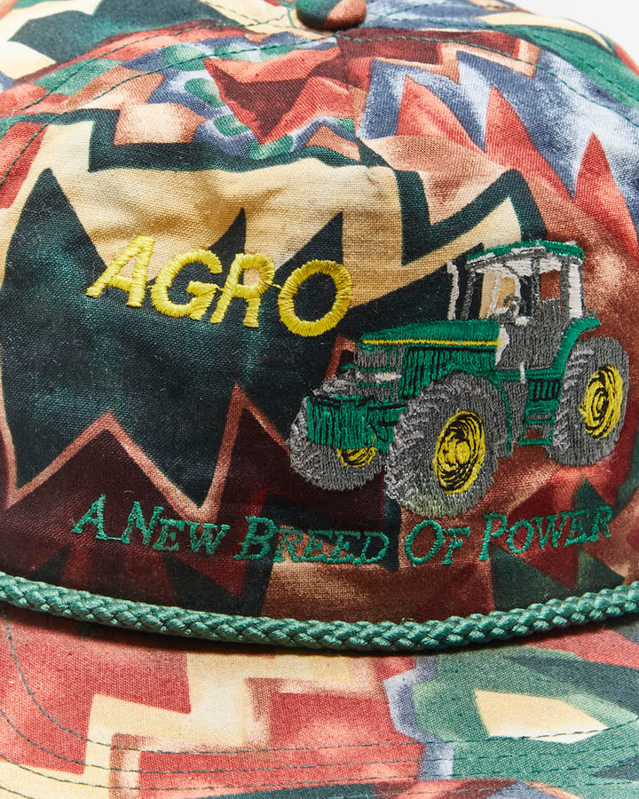 Vintage 90's AGRO Tractor Embroidered Geometric Snapback Cap - OS