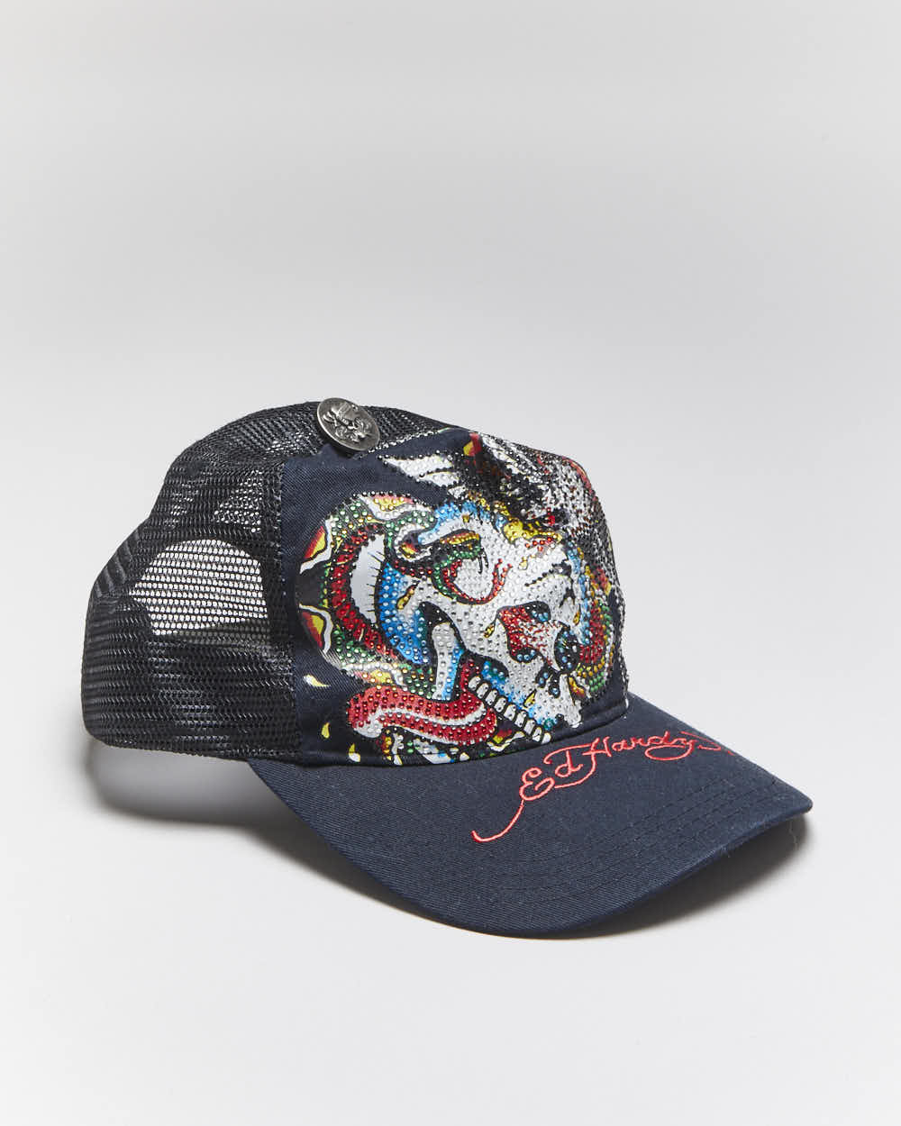 Vintage Y2K Ed Hardy Embroidered Sequined Trucker Cap - OS