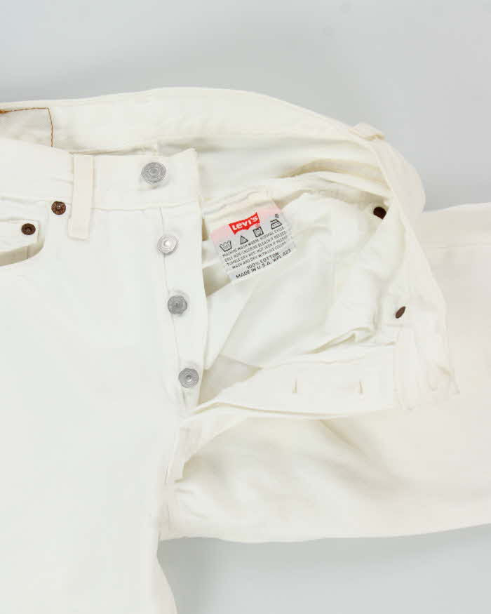 Vintage 1997 Levi's 501 Red Batwing Made In USA White Straight Leg Denim Jeans - W26 L30