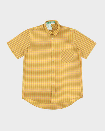 Vintage 70s Benetton Yellow Checked Short Sleeved Shirt Deadstock With Tags - M