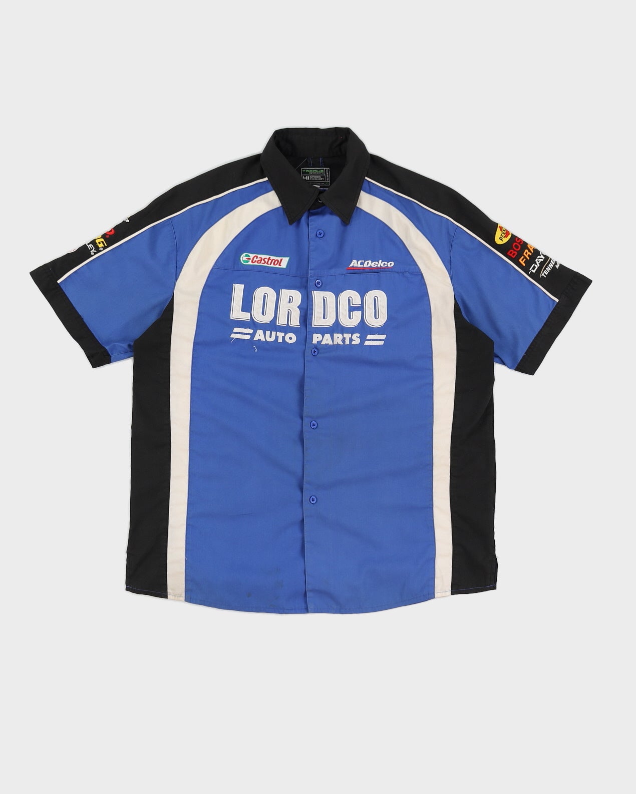 Vintage 90s LordCo Castrol Blue Embroidered Racing Work Shirt - M