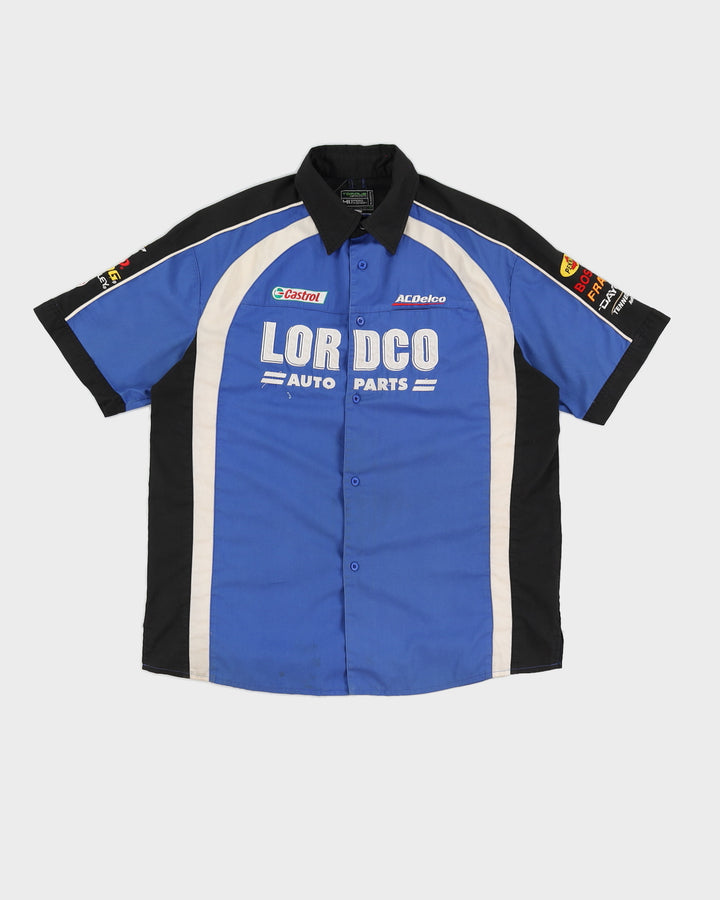 Vintage 90s LordCo Castrol Blue Embroidered Racing Work Shirt - M