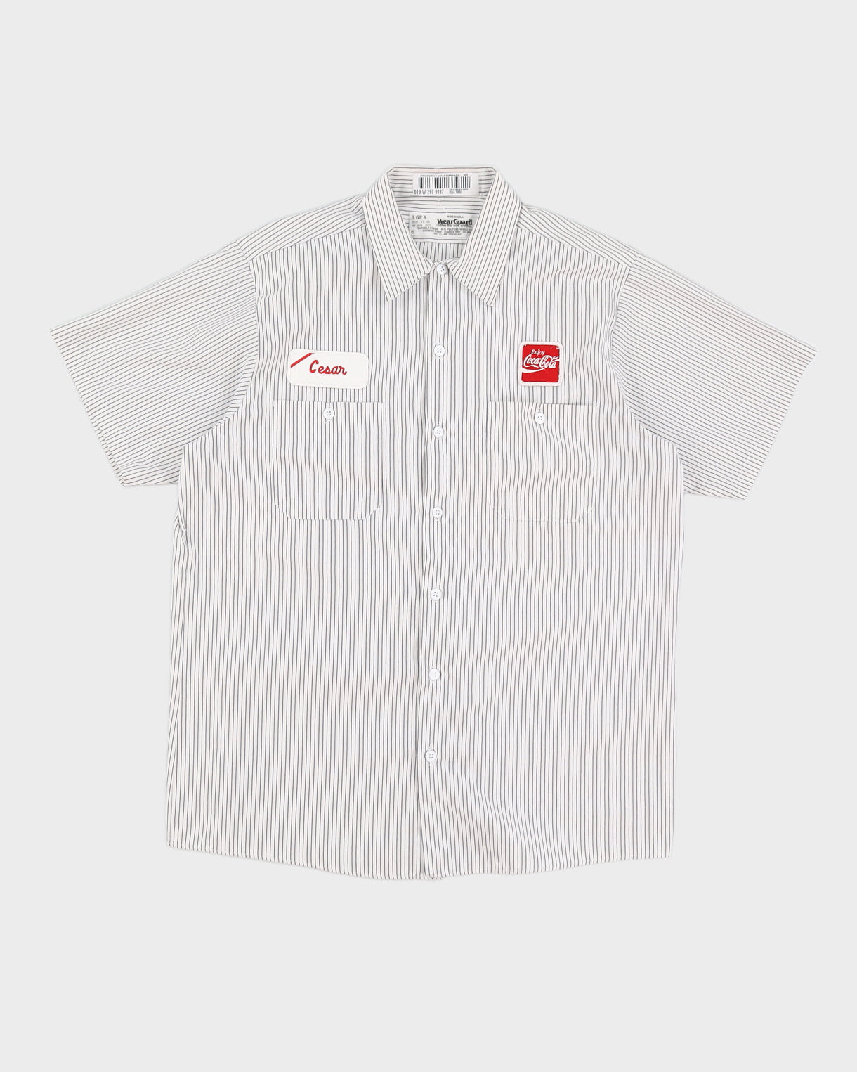 00s "Enjoy Coca-Cola" White Striped Short Sleeved Shirt - M