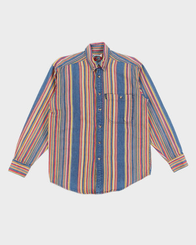 Vintage 90s Protest Blue Multicoloured Long Sleeved Shirt - M