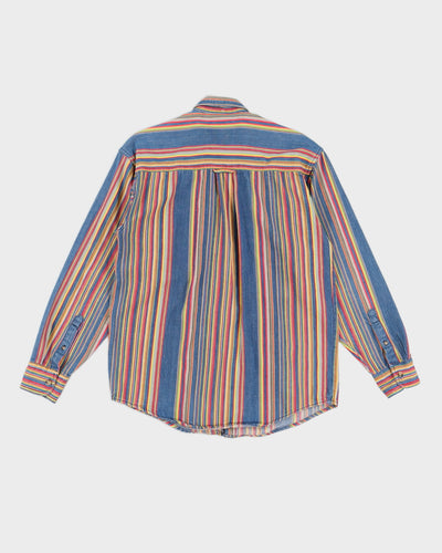 Vintage 90s Protest Blue Multicoloured Long Sleeved Shirt - M