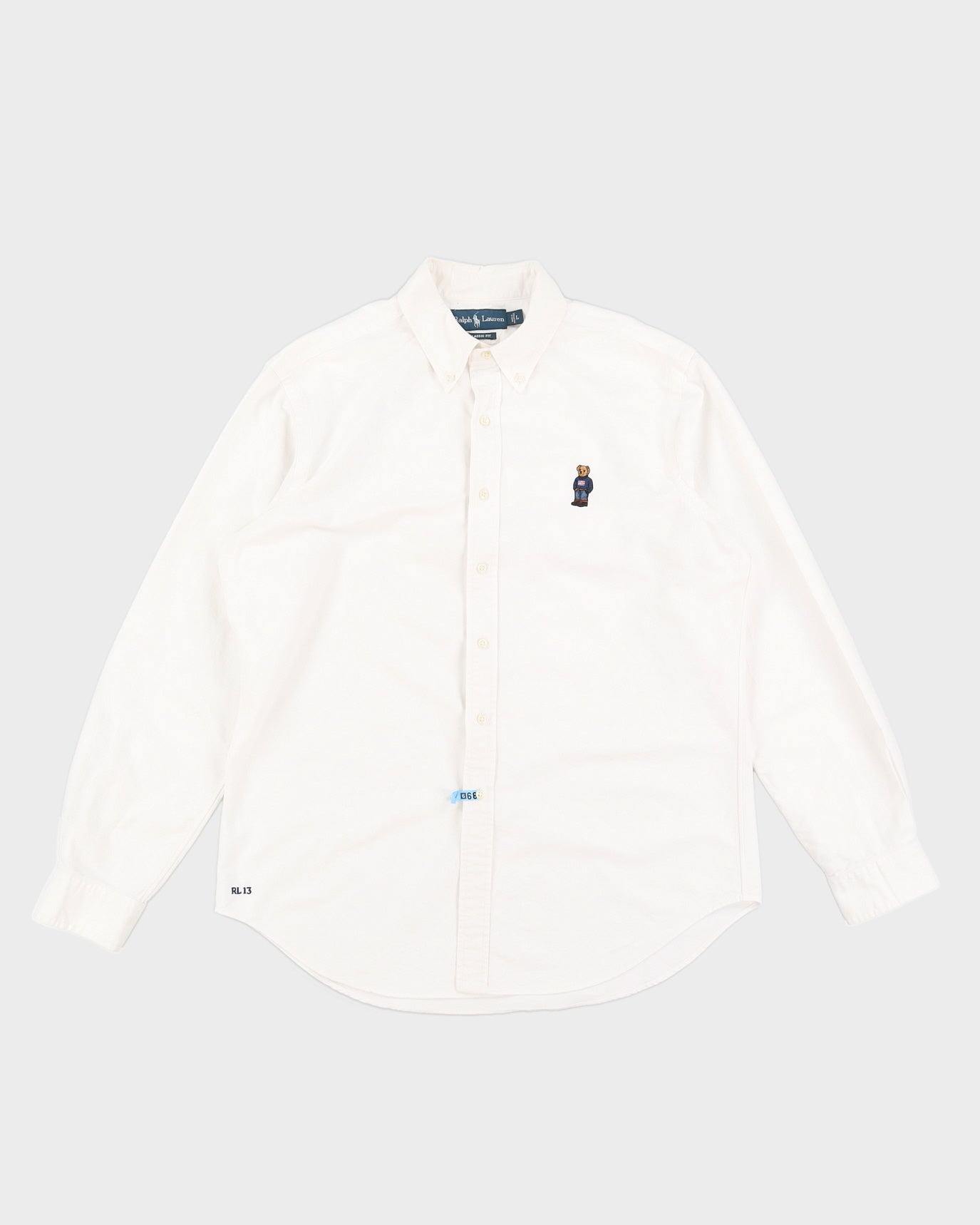 Vintage 90s Ralph Lauren Teddy Bear White Long Sleeved Shirt - L