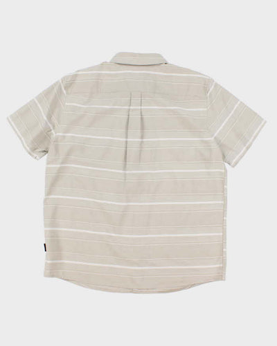 Vintage Men's Beige Striped Button Up Shirt - L